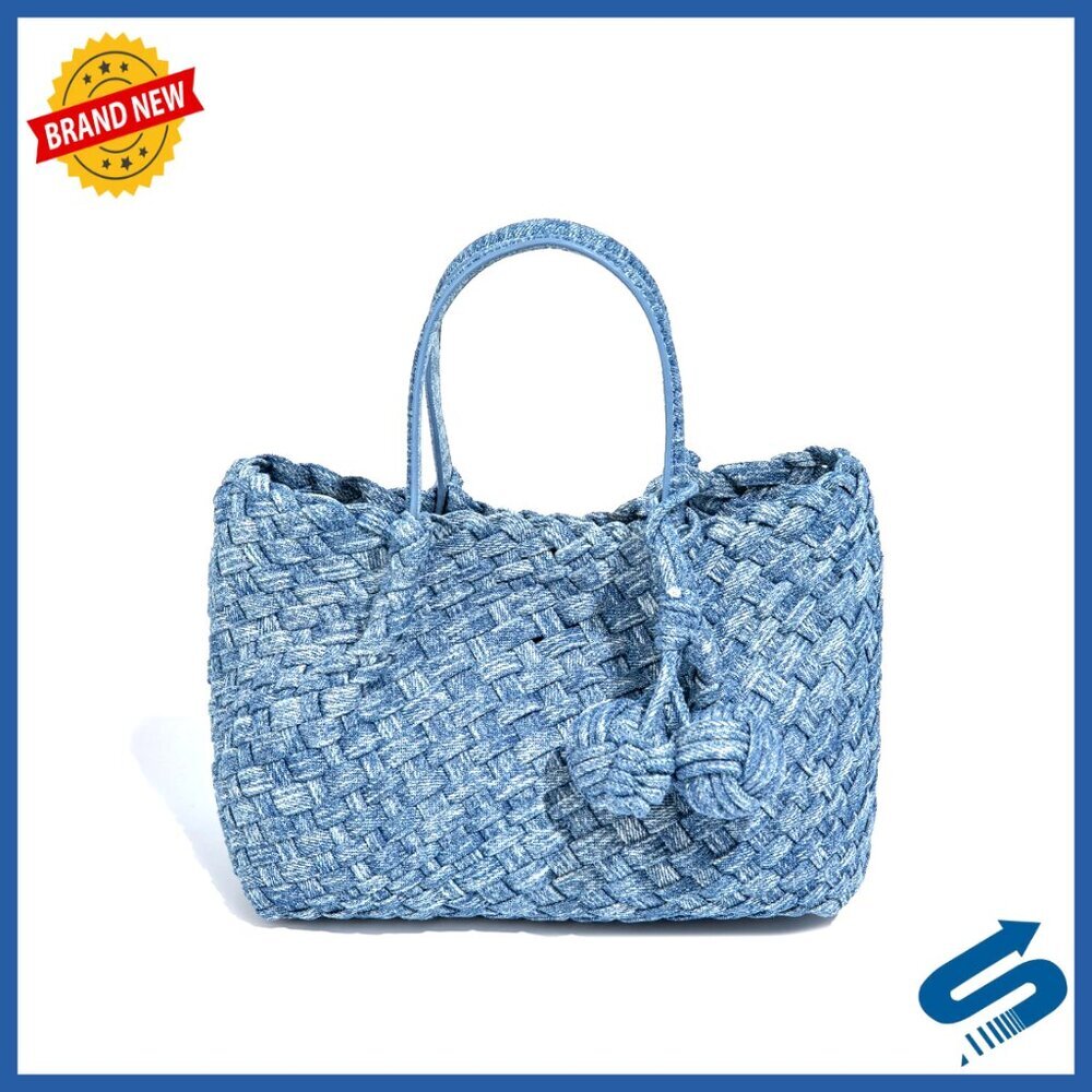 Large Vegan Leather Woven Tote Bag with Magnetic Closure & Clutch